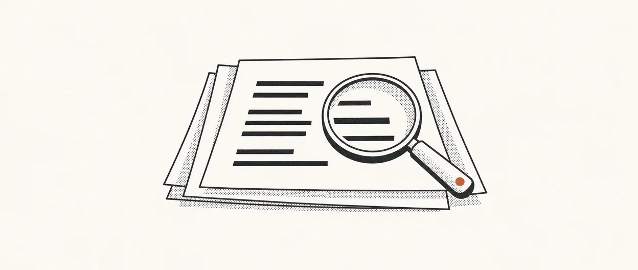 Stylized illustration of documents being searched, in the Compass flat-print style