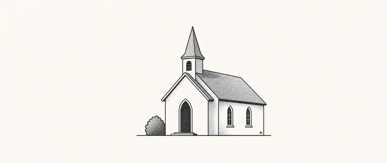 Stylized illustration of a generic chapel building, in the Compass flat-print style