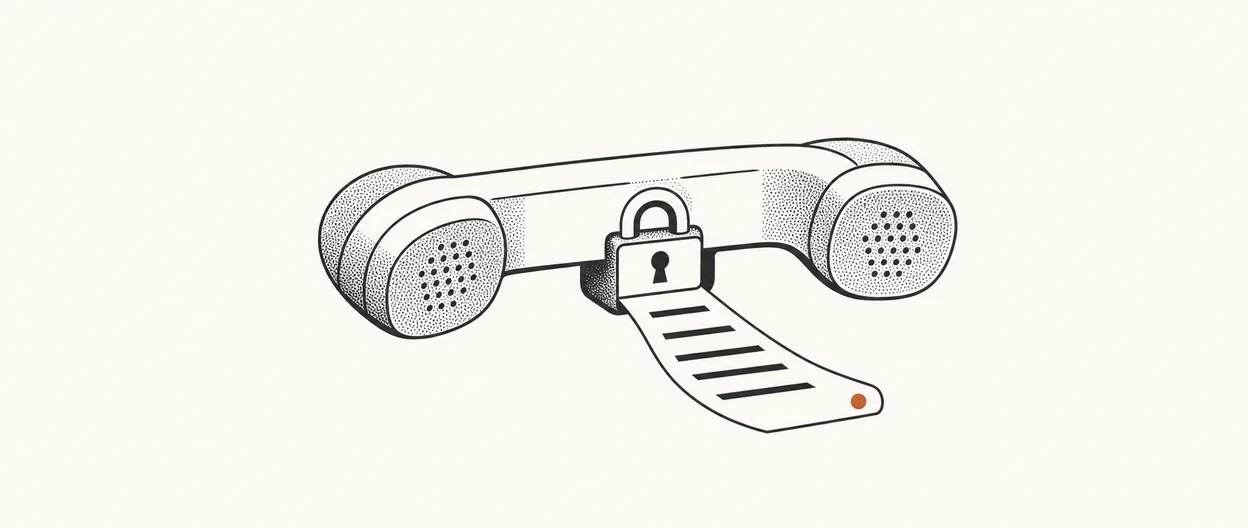 Stylized illustration of a locked phone generating an invoice, in the Compass flat-print style
